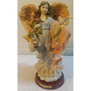Beautiful 13" Ashley Belle Resin Angel Figure With Baby Angel, Birds Nest & Bird